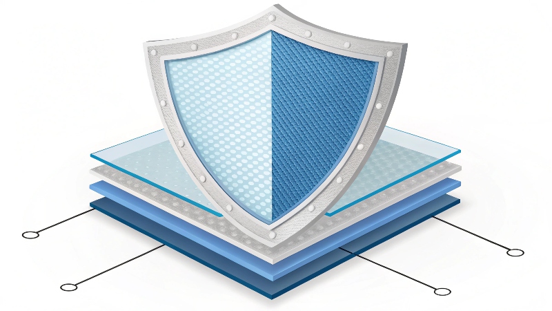 Cross-section showing layers of raw materials in a mylar bag